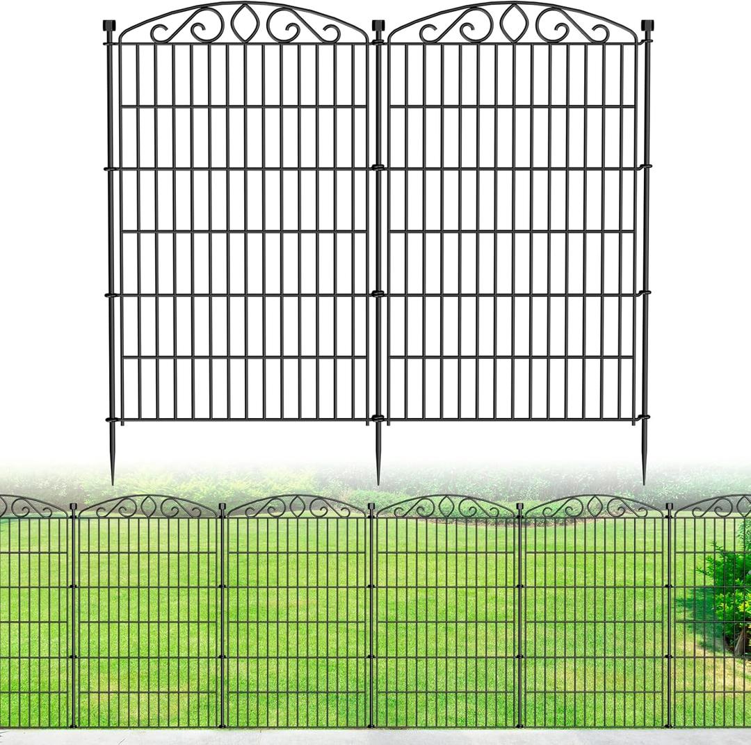 12 Panel No Dig Decorative Garden Fence - 42in H x 26.5 ft L, Tall Animal Barrier for Dogs Rabbits, Rustproof Metal Wire Panels for Yard, Patio, and Outdoor Border Use