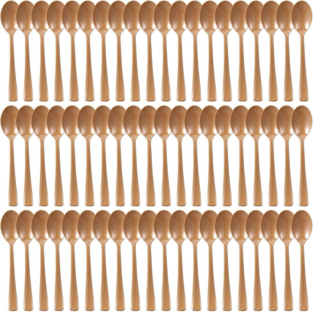 60 Pcs Gold Disposable Plastic Spoons Cutlery Heavy Duty Dinnerware Plastic Silverware Flatware for Home Office School Party Picnics Restaurant Outdoor Events or Every Day Use (Gold)