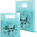 Wishop Pink Thank You Merchandise Bags - Party Gift & Candy Bags for Boutique & Retail (Cyan/ Black, 6.3x7.9 Inches)