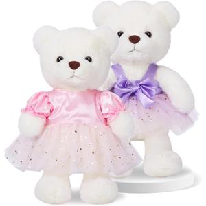 Teddy Bear Stuffed Animal Plush Toy with 2 Dresses,15.5" Cuddly Gift for Babies, Girls on Christmas or Valentine's Day