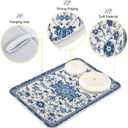 Dish Drying Mat Kitchen Counter Absorbent Blue and White Pattern Coffee Sink Mat Dish Drainer Pad 18 Inch x 24 Inch
