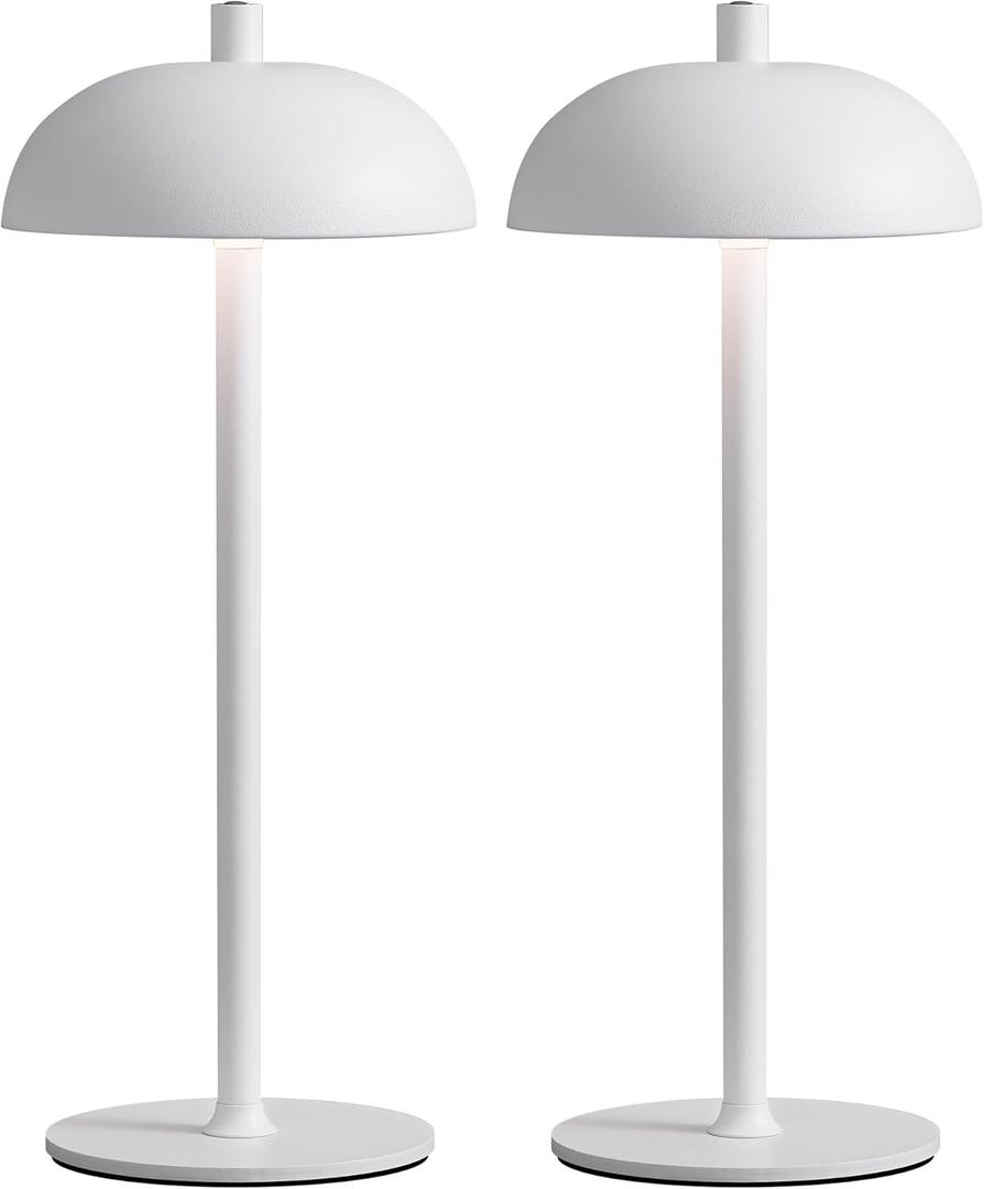 Cordless LED 12" Small Table Lamps Set of 2, Modern Portable Desk Lamp, 3 Color Dimming Rechargeable Battery Lights, for Bedroom, Outdoor, Restaurant, Bedside, Baby Night Light, Gifts (White)