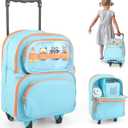 2-in-1 Rolling Backpack for Toniebox 1 & 2, Blue Travel Carrying Case for Boys with Wheels Organizer Storage Bag, Holds for Toniebox, 30+ Tonies Characters, Headphones & Charger