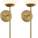 Aged Brass Wall Sconces Set of 2, Modern Bathroom Vanity Sconces Wall Lighting, Vanity Light Fixtures with Globe Opal Glass, Wall lamp for Bathroom Bedroom Living Room Corridor Mirror Stairs Entryway