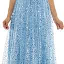 Women's Sleeveless Embellished V Neck Lace Back Tulle Gown, Size 7/8 