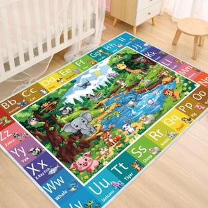 ABC Rug for Kids Room, ABC Baby Mats for Floor Toddlers, Non Silp Alphabet Play Mat Elementary Preschool Kid's Rugs with Animal Illustrations - (78.7X59 Inches) (4'11" x 6'7" (Rectangular), Animal Abc Rug)