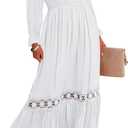 ZESICA Women's 2026 Boho Long Sleeve Square Neck Smocked High Waist Flowy A Line Lace Trim Maxi Dress (White, M)