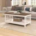 ChooChoo Farmhouse Coffee Table, White Living Room Table with Shelf, 40 Inch, 22"d x 39.9"w x 18.1"h