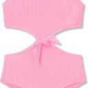 Dvenki Big Girls Pink One Piece Swimsuit - High Waisted Cutout Cross Back Adjustable Straps Bathing Suit Size 14