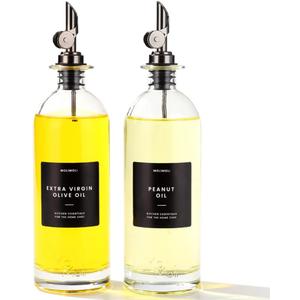 Molimoli Oil and Vinegar Dispenser with Metal Pour Spout, Weighted Pourer, Glass Bottle Dispenser for Kitchen, Olive Oil Cruet, Glass Olive Oil Bottle | 500ml, Set of 2 (Black)