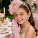 Girls Tea Party Fascinators Hats with Lace Gloves Pearl Necklace Earring Jewelry for Tea Party Wedding Accessories