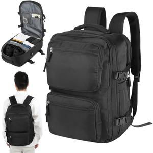 Portable Travel Backpack with USB Charging Port, 17.7 x 12.6 x 7.1 in Black Polyester Water-Proof Smart Laptop Pack with Multi-layer Compartment and 15.6 in Laptop Sleeve for Travel, Trips