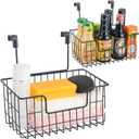 Wire Hanging Storage Basket 2 Packs, Wall Mounted Kitchen Bathroom Storage Basket, Home Multi-Functional, no Punching, Bearing Strong, Suitable for Home, Office,Black
