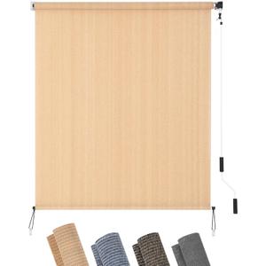 KELIXU Patio Shades Roll Up Outdoor Blind, 5' W x 8' H Cordless Sun Shade Privacy Screen with 90% UV Protection Exterior Roller Shade Cloth for Porch Pergola Backyard Windows Balcony, Walnut