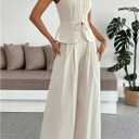 SOLY HUX Women's 2 Piece Summer Outfit Button Down Peplum Cami Top and Wide Leg Pants Set (Beige, L)