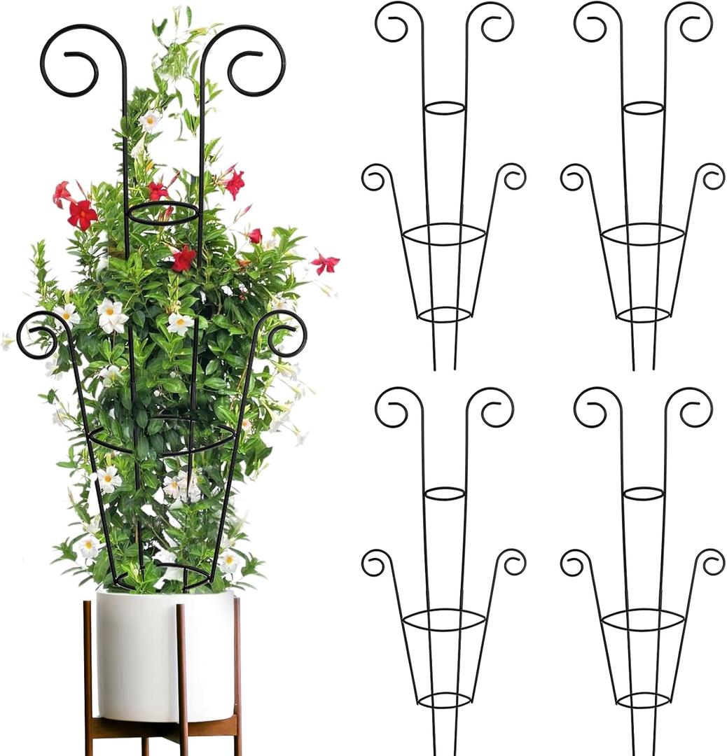 ZOUTOG Enrejado para plantas trepadoras de interior, paquete de 4 unidades de 30 pulgadas, enrejado de jardn de metal inoxidable para plantas en maceta, soporte resistente para plantas de interior y (Negro -)