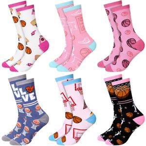 Xtinmee 6 Pairs Basketball Socks Funny Novelty Crew Socks Gift for Men Women Basketball Lovers Players Team Stuff