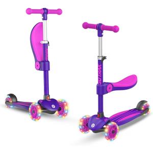 Gotrax KS3 Kids Kick Scooter, LED Lighted Wheels, Adjustable Height Handlebars and Removable Seat, Lean-to-Steer & Widen Anti-Slip Deck, 3 Wheel Scooter for Kids Ages 2-8 and up to 110 Lbs