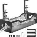 Under Desk Cable Management Tray No Drill, Metal Mesh Cable Management Under Desk with Clamp Mount, 2 Hole Cable Tray with Wire Management and Cord Organizer for Home Office Standing Desk (13.38", Black)