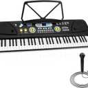 Electric Keyboard Piano 61 Keys - Portable Digital Musical Karaoke Piano Keyboard -10 Rhythms 16 Tones, Stereo Speakers, Rechargeable Battery - Wired Microphone - Beginners Kids Adult - Pyle PKBRD6112