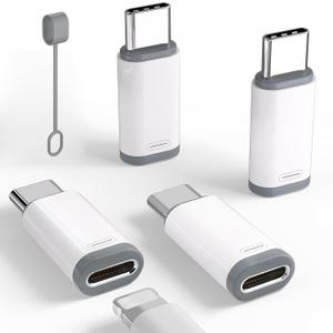 4 Pack Lightning to USB C Adapter for iPhone 15/16/17/17 Pro Max/Plus,Samsung S25,Support Charging & Data Transfer,Type C Charger Connector Cable,Lightning Female to USB C Male Adapter,Not for Audio