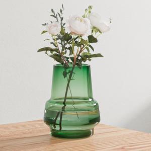 Green Glass Flower Vase for Centerpieces Bouquet Flowers Modern Wide Mouth Glass Vase Decorative Bud Vases for Home Decor, Living Room, Kitchen, Dining Table, Entryway 7.3 Inch