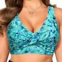 Women Plus Size Bikini Top - Green Paisley Twist Front Swimsuit Top Push Up Full Coverage Bathing Suit 2025 Swim Bra for Large Bust 16W