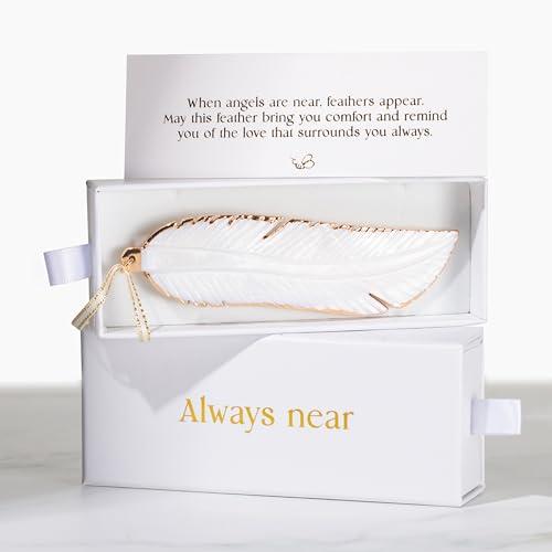 Hand-Carved Angel's Feather Memorial Ornament | Elegant Sympathy Gifts for Loss of Loved Ones | Remembrance Gift for Loss of Mother, Father, Pet, or Miscarriage | Includes Gift Box (1, No Charm), Pack of 3