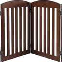 SPIRICH 96" Extra Wide 28" Tall Dog Gate Indoor, Dog Gates for Doorways, Stairs, The House, Wooden Freestanding Foldable Pet Gate, Step Over Puppy Gate, 4 Panels, Brown