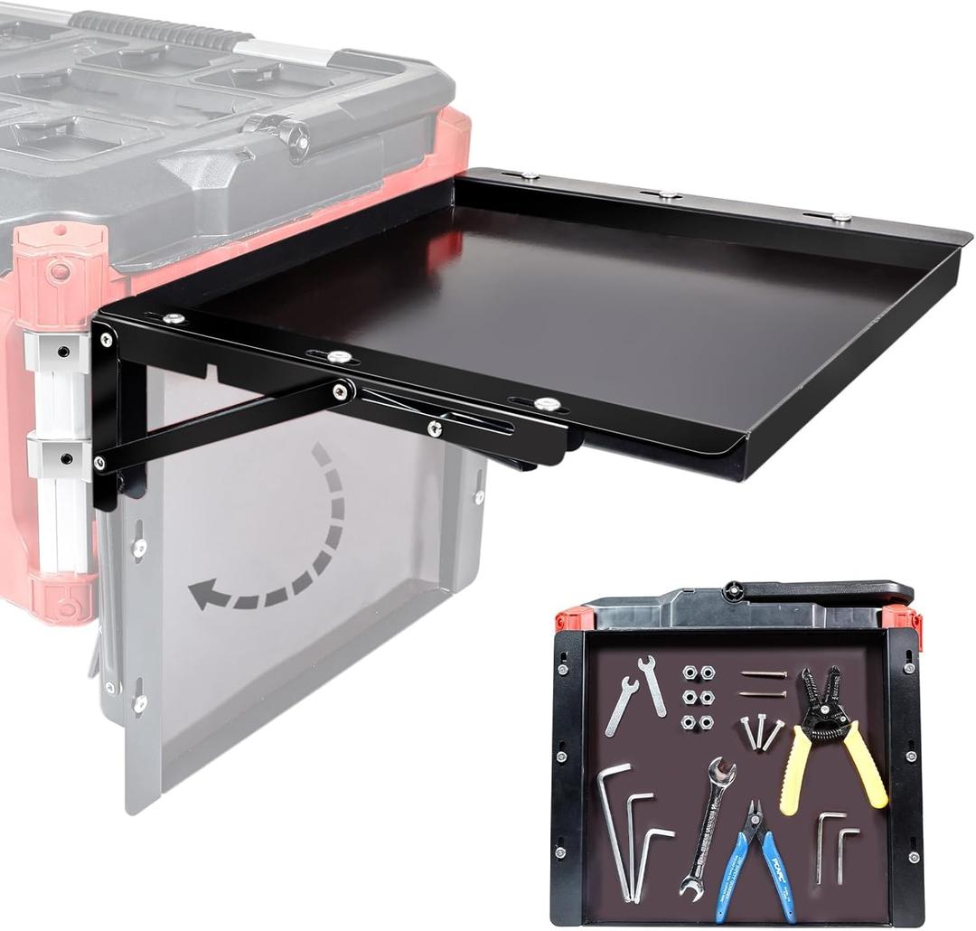 Powerful Magnetic Kit Compatible with Mil.waukee Packout Toolbox, Folding Table Top Compatible with Mil.waukee Packout, Tool Tray Side Bracket Compatible with Rails, No Drilling