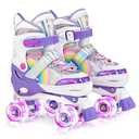 SULIFEEL Rainbow Unicorn 4 Size Adjustable Light up Roller Skates for Girls Boys for Kids Purpleб Small 28-31
