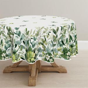 Horaldaily Spring Summer Tablecloth 70x70 Inch Round, Eucalyptus Floral Table Cover for Party Picnic Dinner Decor (Green)