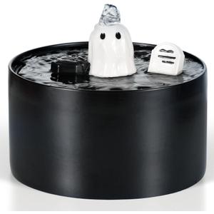 Gothic Style Cat Water Fountain - 1.5L 50oz Ceramic Automatic Pet Fountain Cat Dog Water Dispenser - Strong Filtration System Quiet Pump USB Port Large Size for Multiple Pets - Happy & Polly