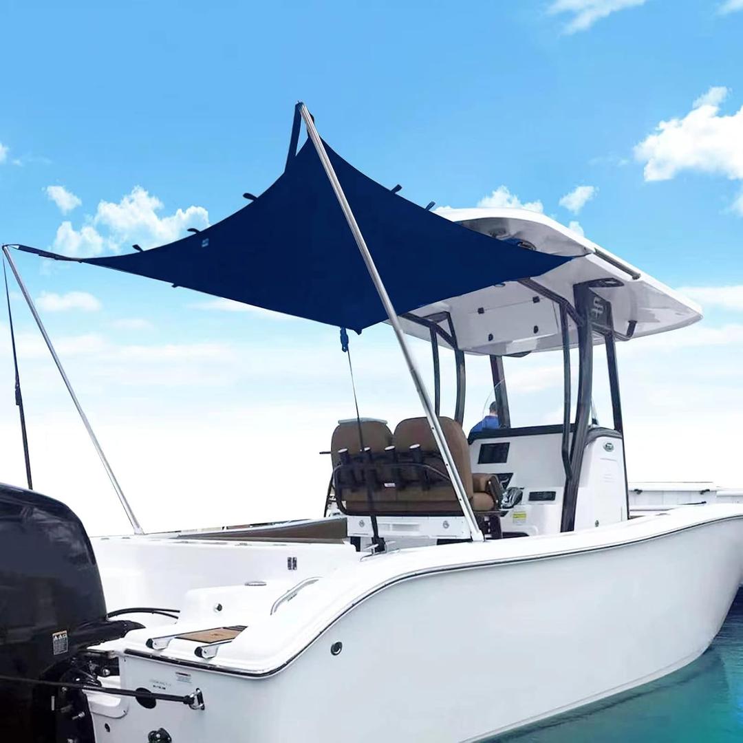 Boat T-Top Sun Shade Kit Boat Canopy, Boat Cover with Stainless Steel Telescopic Rod Foldable, High-Tech Polyester Fiber, Anti-Ultraviolet Dark Blue(70"59"47")