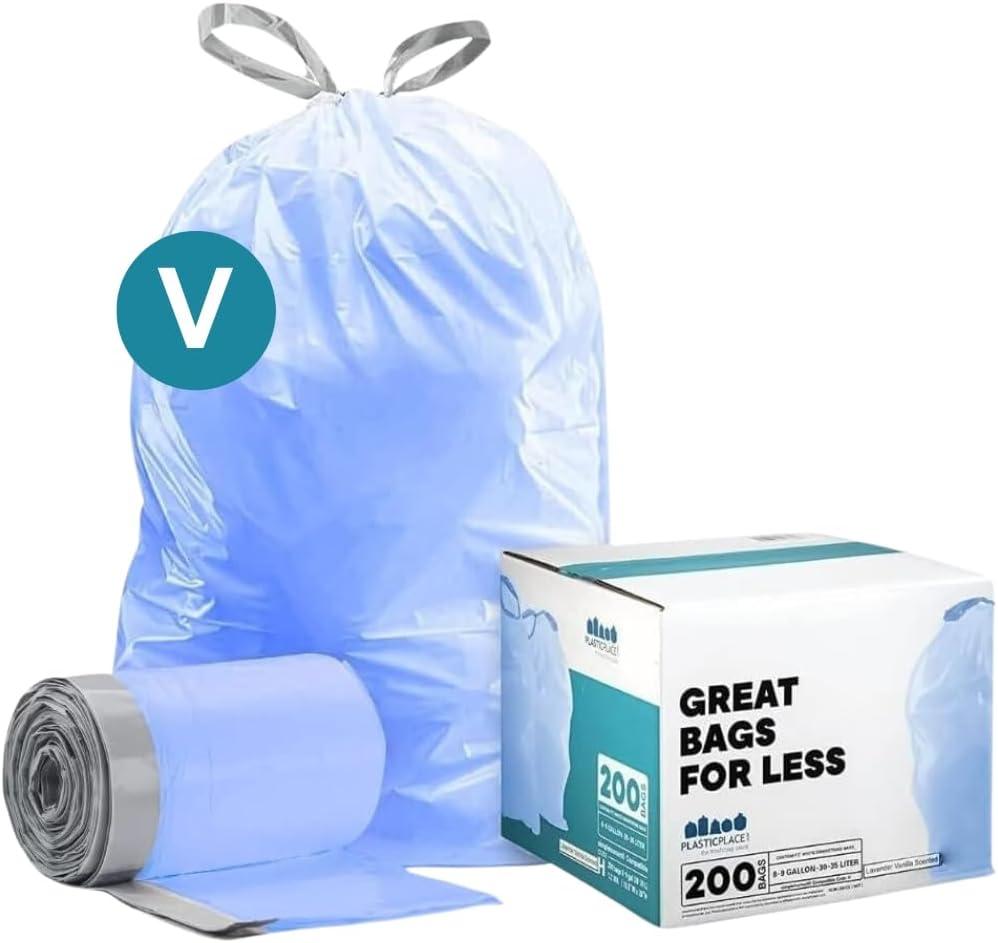 Plasticplace Custom Fit Trash Bags, Compatible with simplehuman Code V (100 Count) Tinted Blue Drawstring Garbage Liners 4.2-4.8 Gallon, 14.5" x 28" (100 Count (Pack of 1))