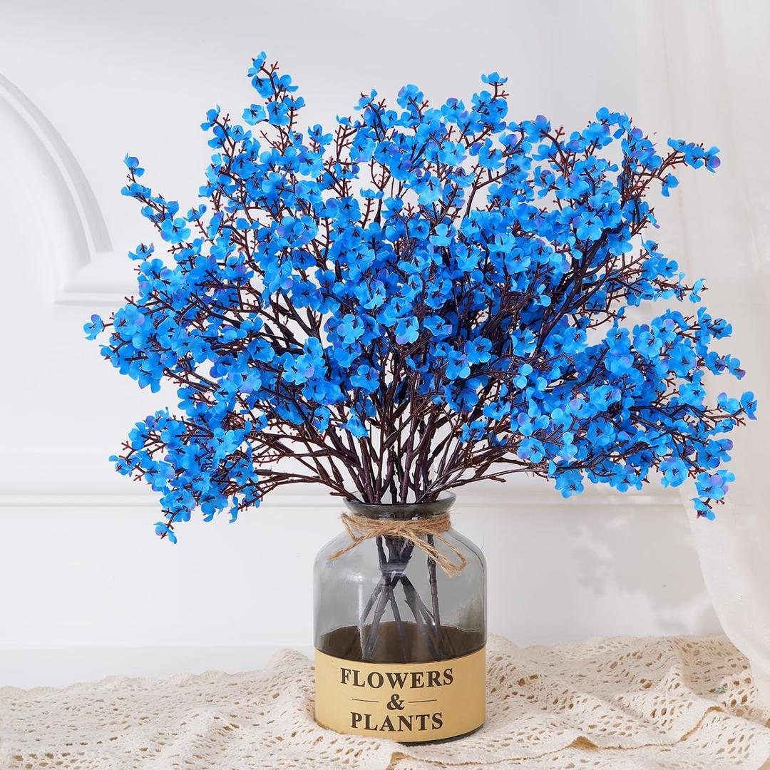 Yastouay Blue Fake Flowers Artificial Flowers, 10 Pcs Real Touch Silk Flowers Faux Artificial Flowers for Decorations, Babys Breath Flowers Bulk for Spring Decor Floral Arrangement