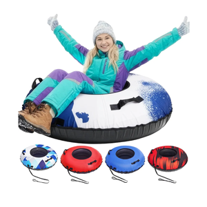 Snow Tube, 45''/48'' Rubber Snow Tubes with Commercial Grade Canvas Cover for Kids & Adults, Inflatable Heavy Duty Snow Sled Thickened Hard Bottom with Tow Strap, Sleds Winter Gifts