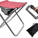 Folding Camping Stool, 16 Inch Tall Portable Folding Stool Aluminum Alloy Lightweight Stool Seat Red Foldable Stool with Carry Bag for Fishing Outdoor Camping Hiking and BBQ (Red), 14"x13"x16" , 13.4"x6.7"