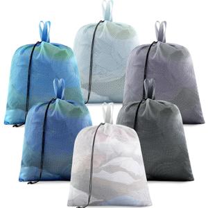 6 Pack 20 x 17 Inches Blue Soft Mesh Laundry Bag with Handles Machine Washable Secure Drawstring Closure Large Sturdy Mesh Net Laundry for College Travel Dorm Laundromat