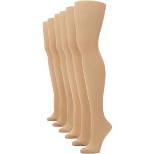 No Nonsense Women's Regular Sheer Tights With Reinforced Panty and Toe (Nude - 6 Pair Pack) Plus