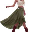 Cutecrop Women Asymmetrical Lace Ruffle Skirt Western Boho Skirt Elastic Waist Flowy Layered High Low Cowgirl Country Dress, XL