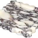 Square Marble Vanity Tray with Scalloped Edge - Natural Marble Perfume Tray Decor for Dresser, Vanity, Kitchen, Home Decor, Decorative Square Stone Tray - Calacatta Viola 8 * 8 inch