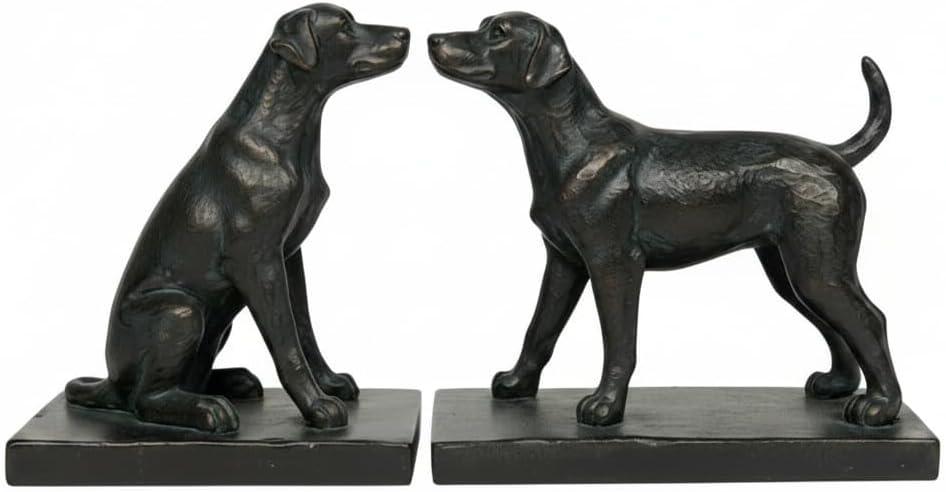 Comfy Hour 9.1" Black Labrador Retriever Figurine Style Bookends, Rustic Antique Vintage Dog Statue Home Decor, Heavy Duty Animal Book Stoppers Duo