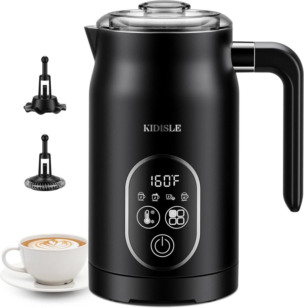 Electric Milk Frother, 4 In 1 Milk Frother and Steamer With Temperature Control, Automatic Warm and Cold Foam Maker for Coffee, Latte, Hot Chocolate, Cappuccinos, Macchiato, Black