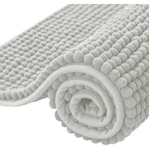 SUBRTEX Bathroom Rugs, 24" x 36" Chenille Bath Rug Soft Short Plush Bath Mat Soft Shower Mat Water Absorbent Shower Mat Quick Dry Machine Washable, Light Gray