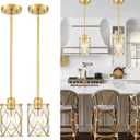 Brushed Gold Pendant Lights Kitchen Island, 2 Pack Brass Glass Pendant Light Fixture Farmhouse Cage Hanging Lighting with Rod for Kitchen Island Sink Bathroom, CH9176BG-2PKG