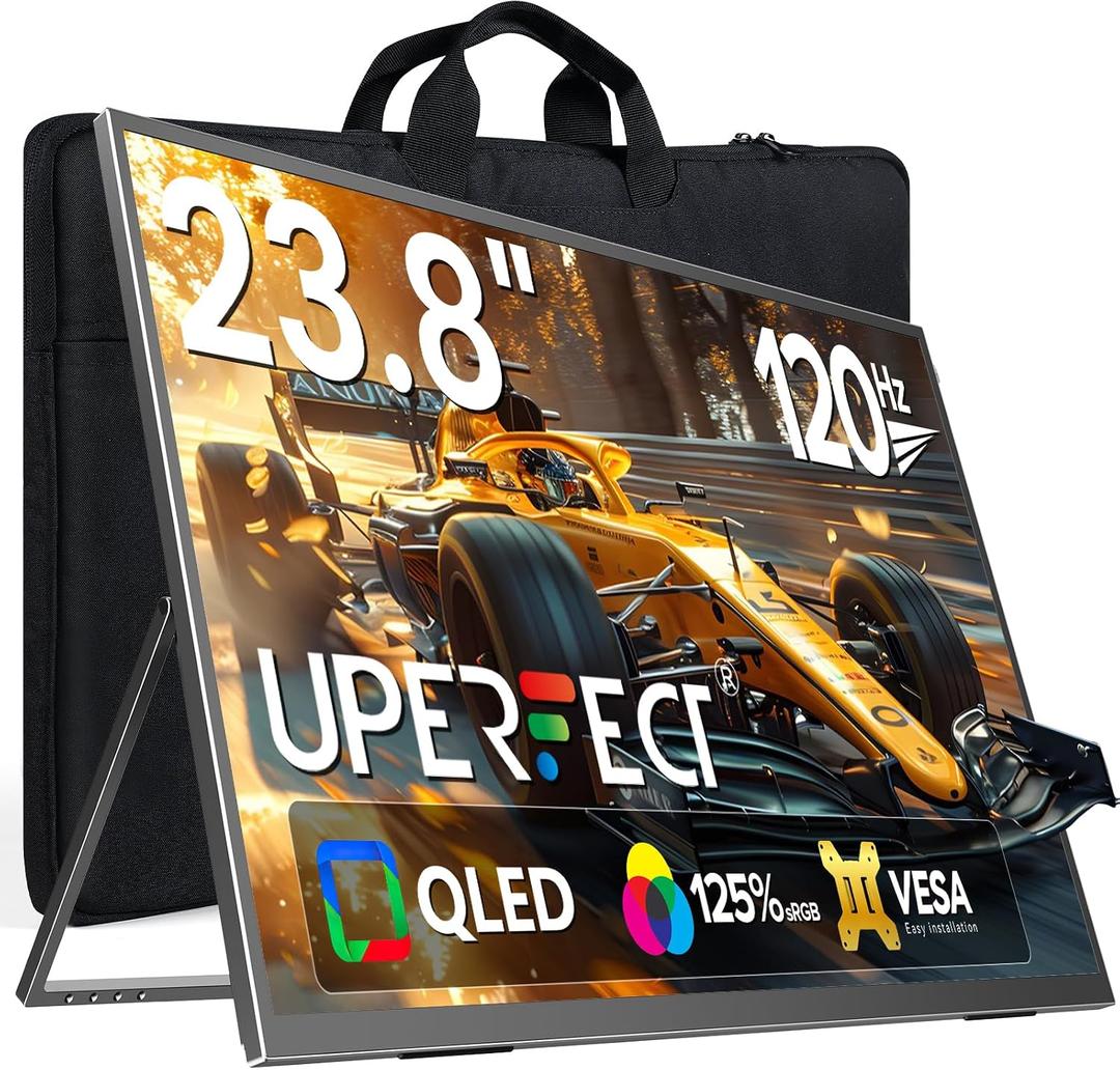 UPERFECT QLED 24" 120Hz Portable Monitor 1080P 125% sRGB 400Nits w/Stand & VESA, HDMI USB-C FHD Travel Monitor for Laptop/Gaming Devices/Phone/Mini PC, External Second Screen for Gaming & Work