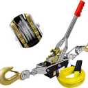 Come Along Winch Heavy Duty, 10FT 2T Come Along Pulling Tool 2 Gears 2 Hooks, Cable Winch Puller, Come Along Power Puller Ratchet Tool for Construction Automotive Farm Fences (with Straps)