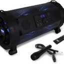 Pyle Bluetooth Boombox Street Blaster Stereo Speaker - Portable Wireless Power FM Radio / MP3 System w/ Remote, LED Lights & Rechargeable Battery - PBMSPG190 , Black