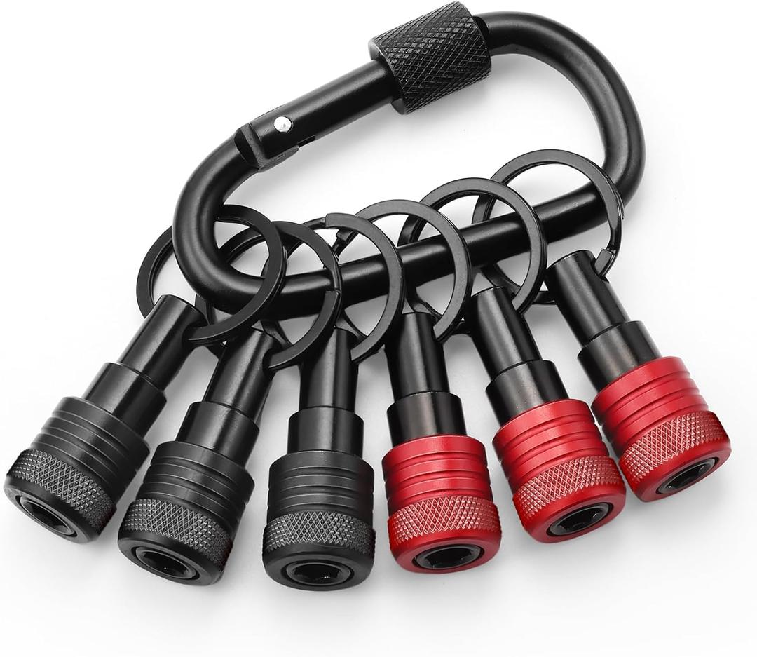 Enhanced Non-Slip Bit Holder 6pcs, 1/4 Drill Bit Holder, Bit Holder Key Chain, Impact Bit Holders for Impact Driver Drill Bit Extension Screwdriver & Drill Bits, w/Black Carabiner Gadget Gift for Men